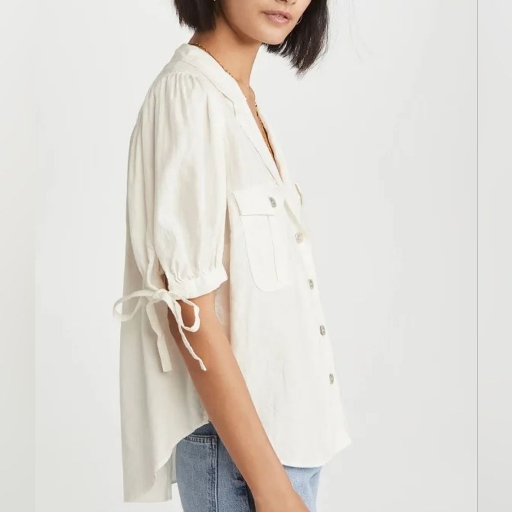 Free People Safari Babe Linen Blend Top In Angel Food White Tie Women Large - Picture 2 of 10